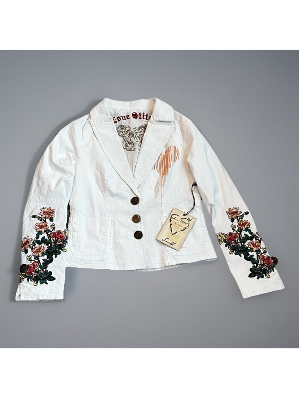 NEW Love Stitch Blazer Size Small Cropped Embroiderd Y2K Boho Art to Wear Retro
